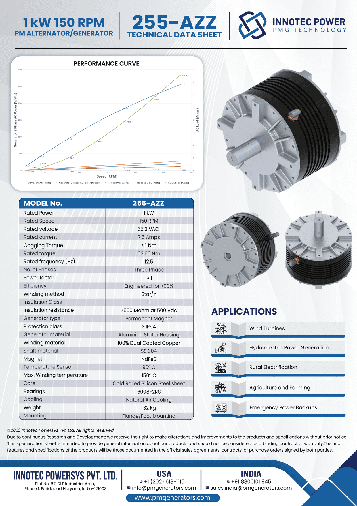 This is our 1kW Wind Turbine Alternator for Applications at 150 RPM