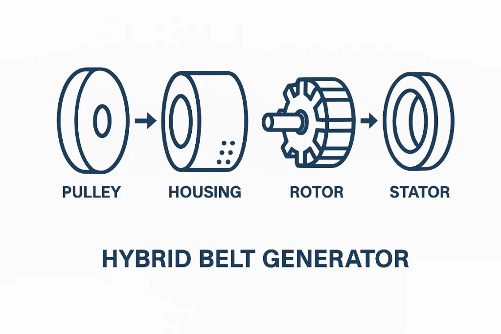 exploded view of hybrid belt generator